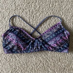 Purple Bikini Top with Lace Up Back Cut Outs Large
